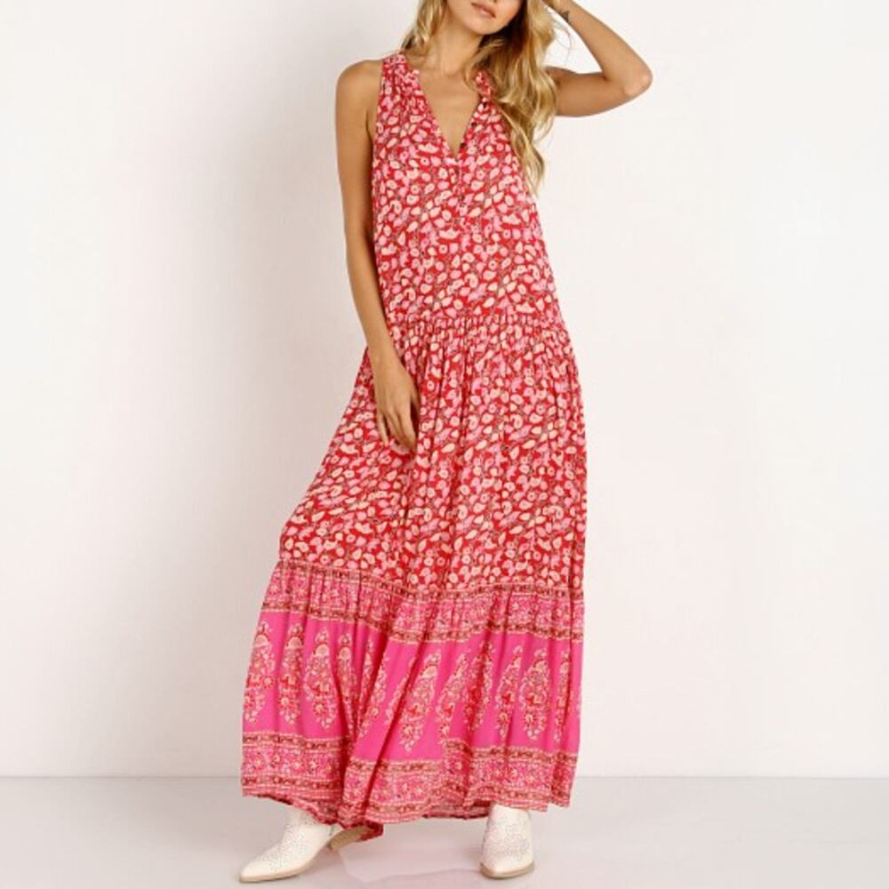 Spell & The Gypsy Delirium Maxi Dress in Red Coral Size XS